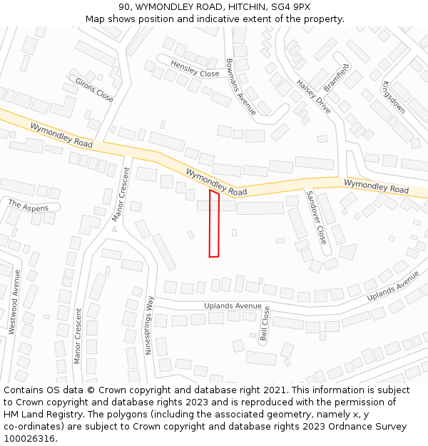 90, WYMONDLEY ROAD, HITCHIN, SG4 9PX: Location map and indicative extent of plot