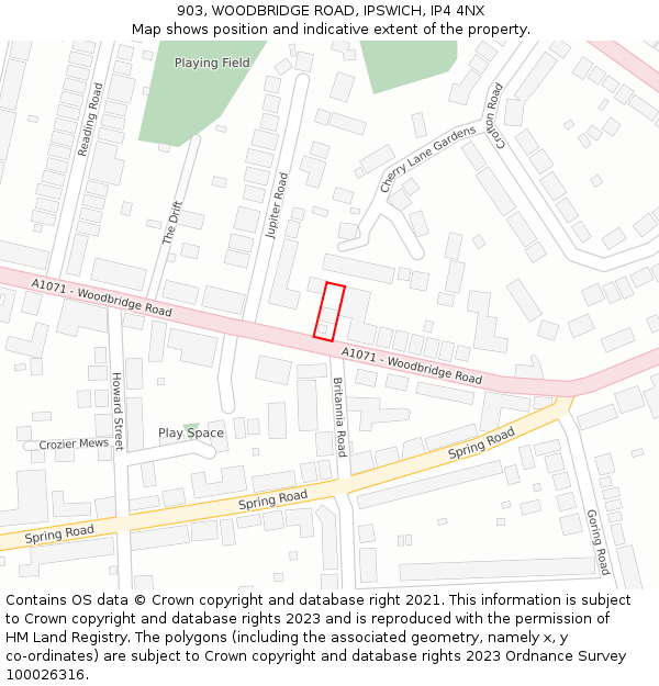 903, WOODBRIDGE ROAD, IPSWICH, IP4 4NX: Location map and indicative extent of plot
