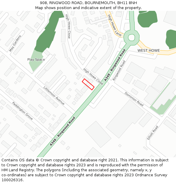 908, RINGWOOD ROAD, BOURNEMOUTH, BH11 8NH: Location map and indicative extent of plot