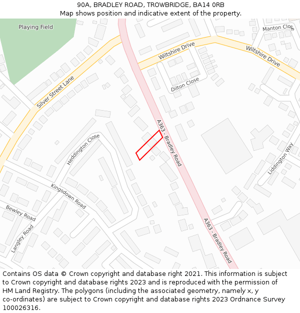 90A, BRADLEY ROAD, TROWBRIDGE, BA14 0RB: Location map and indicative extent of plot