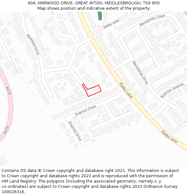 90A, MARWOOD DRIVE, GREAT AYTON, MIDDLESBROUGH, TS9 6PD: Location map and indicative extent of plot