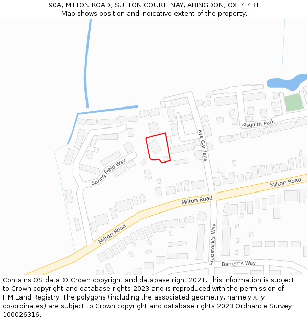 90A, MILTON ROAD, SUTTON COURTENAY, ABINGDON, OX14 4BT: Location map and indicative extent of plot