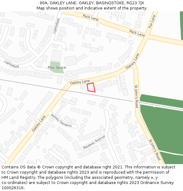 90A, OAKLEY LANE, OAKLEY, BASINGSTOKE, RG23 7JX: Location map and indicative extent of plot