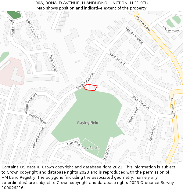 90A, RONALD AVENUE, LLANDUDNO JUNCTION, LL31 9EU: Location map and indicative extent of plot