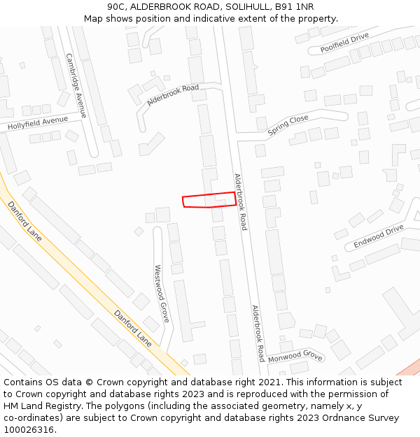 90C, ALDERBROOK ROAD, SOLIHULL, B91 1NR: Location map and indicative extent of plot
