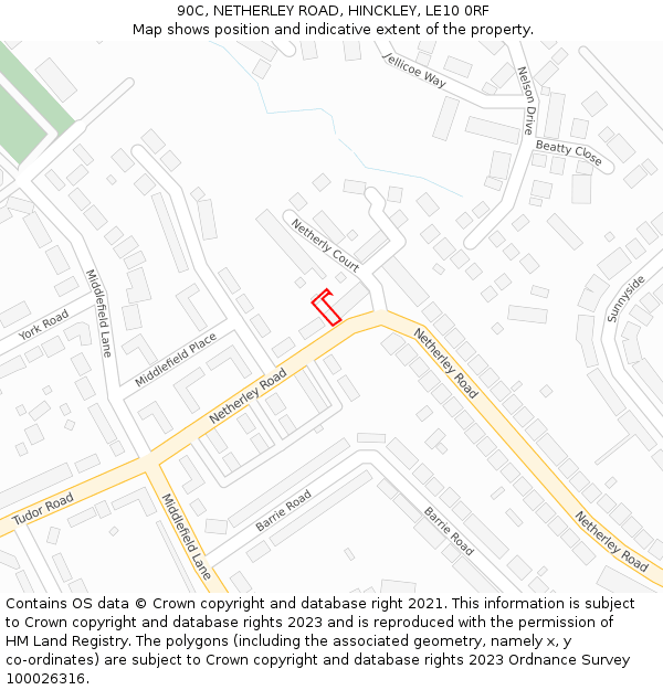 90C, NETHERLEY ROAD, HINCKLEY, LE10 0RF: Location map and indicative extent of plot