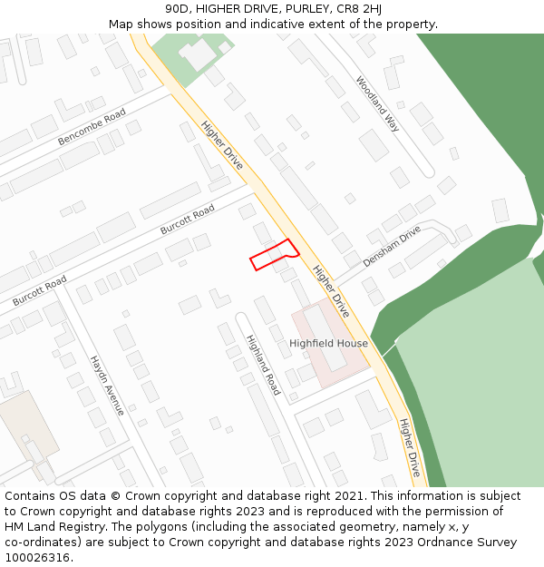 90D, HIGHER DRIVE, PURLEY, CR8 2HJ: Location map and indicative extent of plot