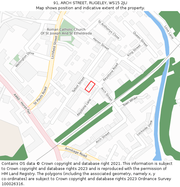 91, ARCH STREET, RUGELEY, WS15 2JU: Location map and indicative extent of plot