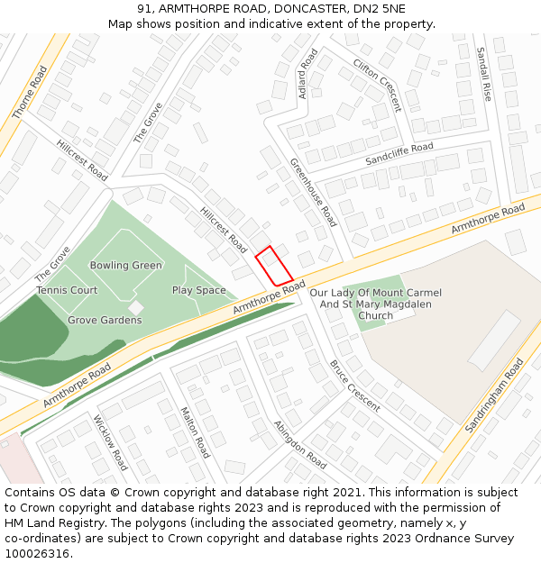 91, ARMTHORPE ROAD, DONCASTER, DN2 5NE: Location map and indicative extent of plot