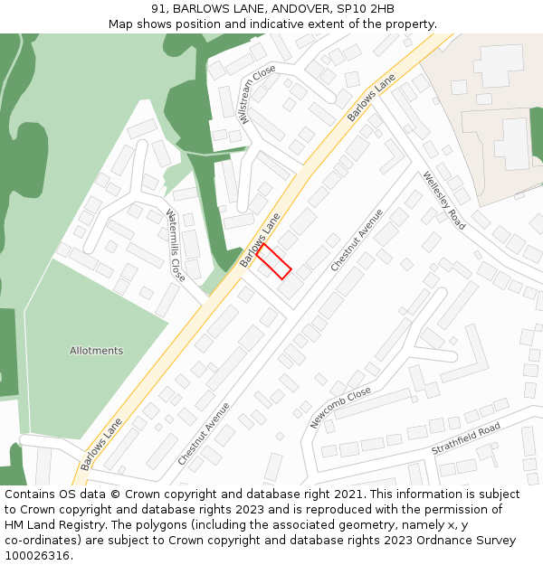 91, BARLOWS LANE, ANDOVER, SP10 2HB: Location map and indicative extent of plot