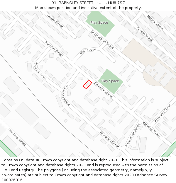 91, BARNSLEY STREET, HULL, HU8 7SZ: Location map and indicative extent of plot