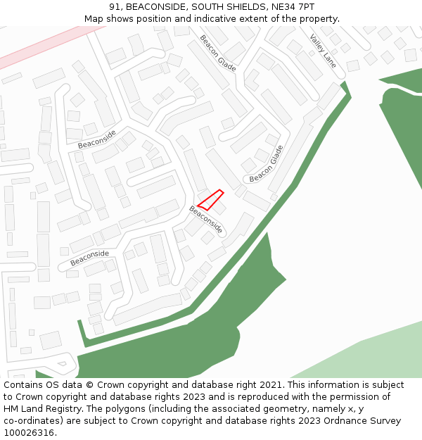 91, BEACONSIDE, SOUTH SHIELDS, NE34 7PT: Location map and indicative extent of plot