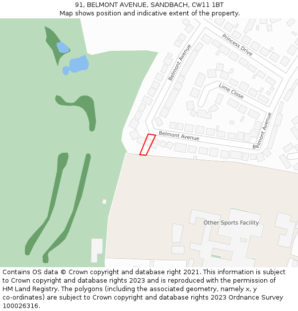 91, BELMONT AVENUE, SANDBACH, CW11 1BT: Location map and indicative extent of plot