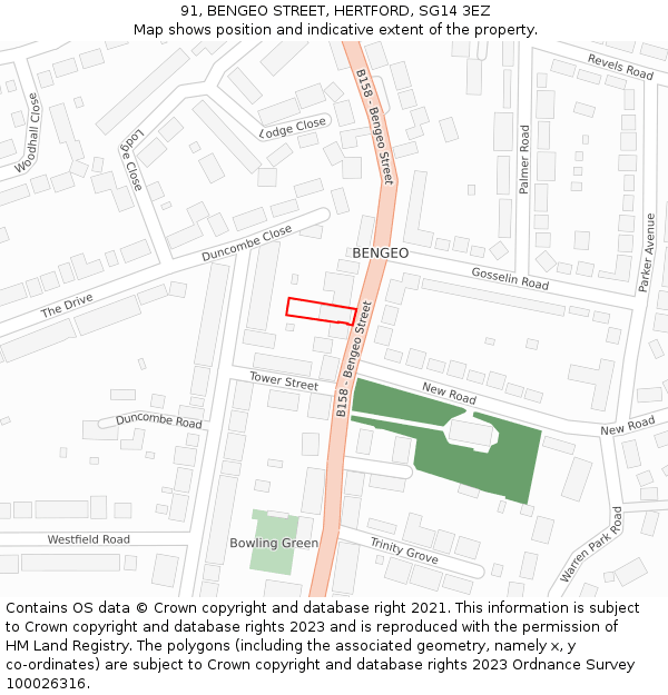 91, BENGEO STREET, HERTFORD, SG14 3EZ: Location map and indicative extent of plot