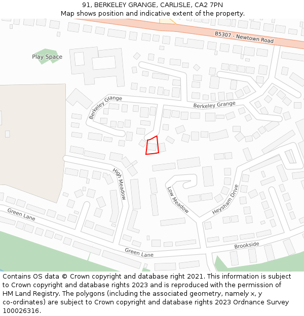 91, BERKELEY GRANGE, CARLISLE, CA2 7PN: Location map and indicative extent of plot