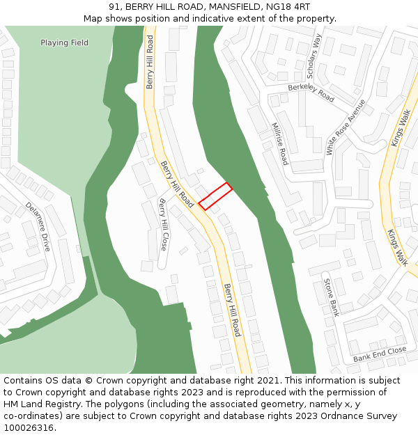 91, BERRY HILL ROAD, MANSFIELD, NG18 4RT: Location map and indicative extent of plot