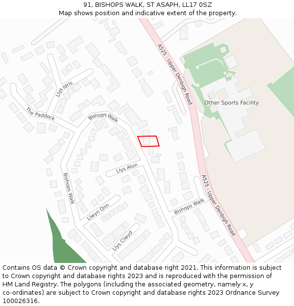 91, BISHOPS WALK, ST ASAPH, LL17 0SZ: Location map and indicative extent of plot