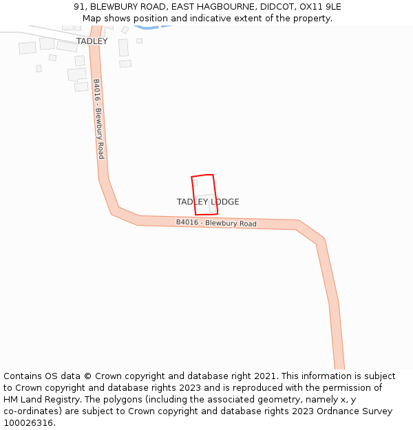 91, BLEWBURY ROAD, EAST HAGBOURNE, DIDCOT, OX11 9LE: Location map and indicative extent of plot
