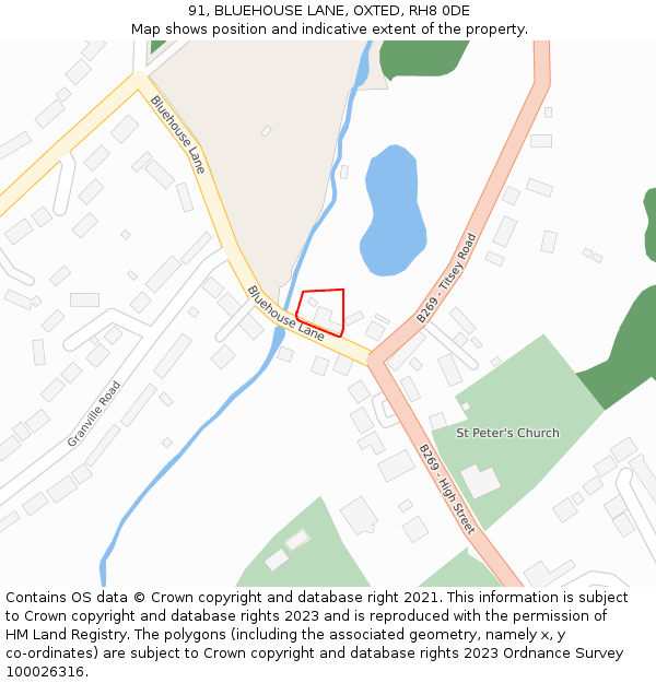 91, BLUEHOUSE LANE, OXTED, RH8 0DE: Location map and indicative extent of plot