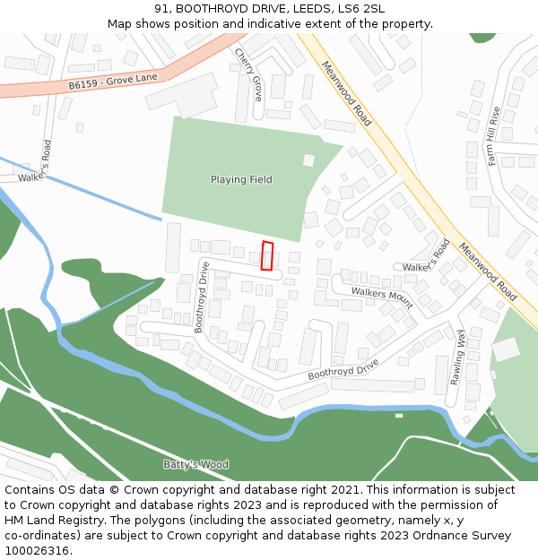 91, BOOTHROYD DRIVE, LEEDS, LS6 2SL: Location map and indicative extent of plot