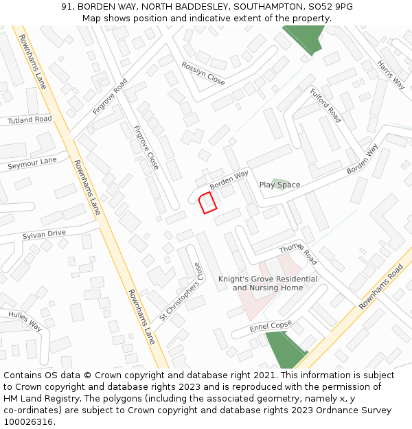 91, BORDEN WAY, NORTH BADDESLEY, SOUTHAMPTON, SO52 9PG: Location map and indicative extent of plot