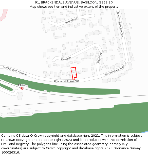 91, BRACKENDALE AVENUE, BASILDON, SS13 3JX: Location map and indicative extent of plot