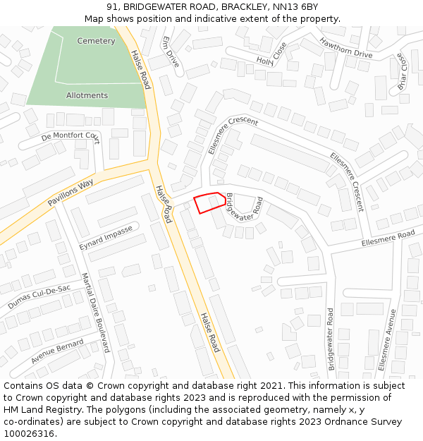 91, BRIDGEWATER ROAD, BRACKLEY, NN13 6BY: Location map and indicative extent of plot