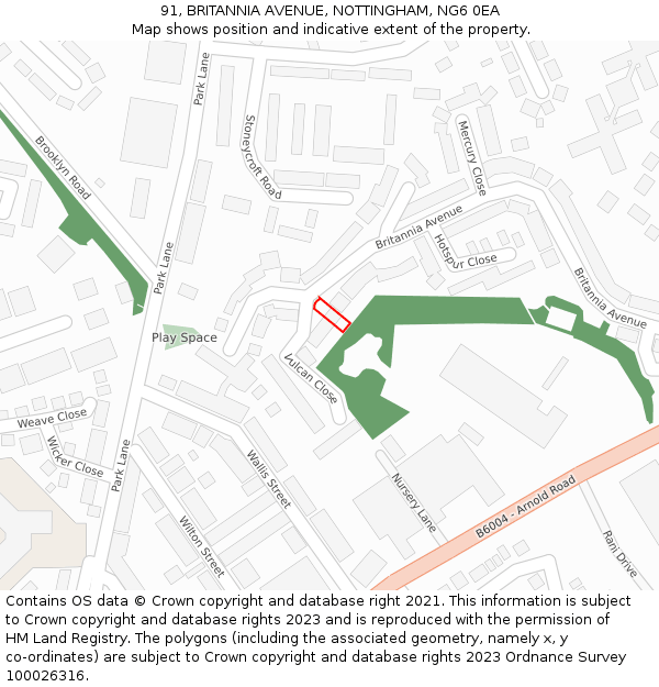 91, BRITANNIA AVENUE, NOTTINGHAM, NG6 0EA: Location map and indicative extent of plot