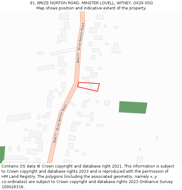 91, BRIZE NORTON ROAD, MINSTER LOVELL, WITNEY, OX29 0SG: Location map and indicative extent of plot