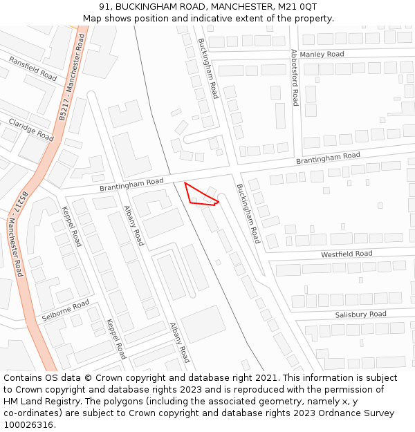 91, BUCKINGHAM ROAD, MANCHESTER, M21 0QT: Location map and indicative extent of plot