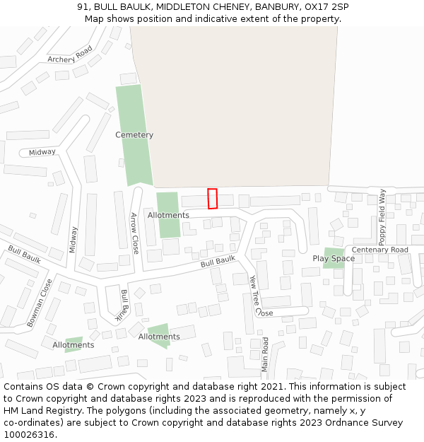 91, BULL BAULK, MIDDLETON CHENEY, BANBURY, OX17 2SP: Location map and indicative extent of plot