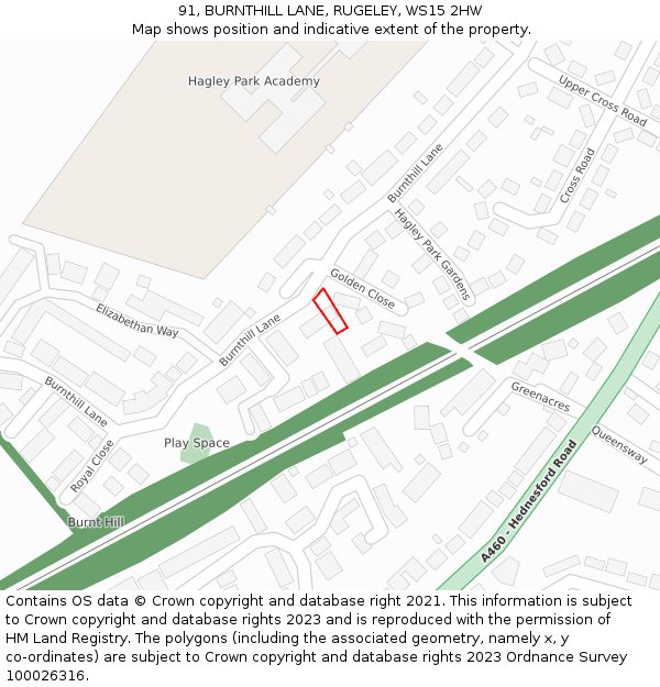 91, BURNTHILL LANE, RUGELEY, WS15 2HW: Location map and indicative extent of plot