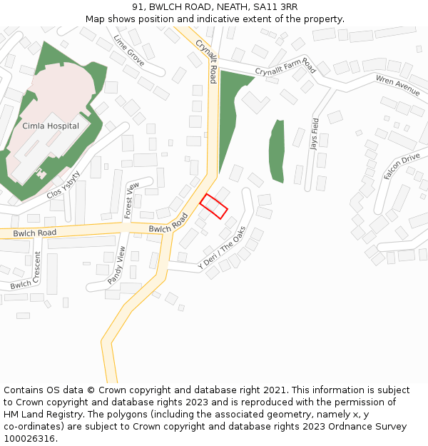 91, BWLCH ROAD, NEATH, SA11 3RR: Location map and indicative extent of plot