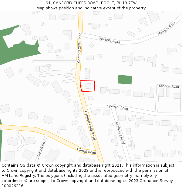 91, CANFORD CLIFFS ROAD, POOLE, BH13 7EW: Location map and indicative extent of plot