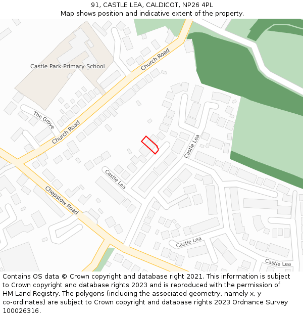 91, CASTLE LEA, CALDICOT, NP26 4PL: Location map and indicative extent of plot