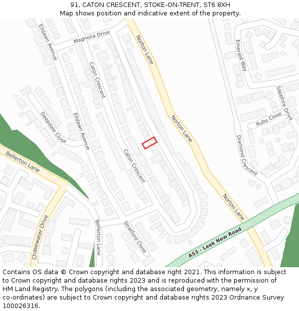91, CATON CRESCENT, STOKE-ON-TRENT, ST6 8XH: Location map and indicative extent of plot