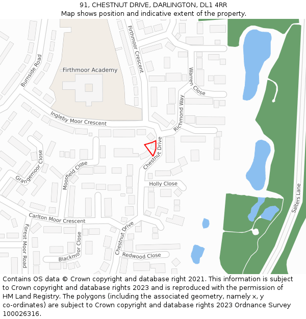 91, CHESTNUT DRIVE, DARLINGTON, DL1 4RR: Location map and indicative extent of plot