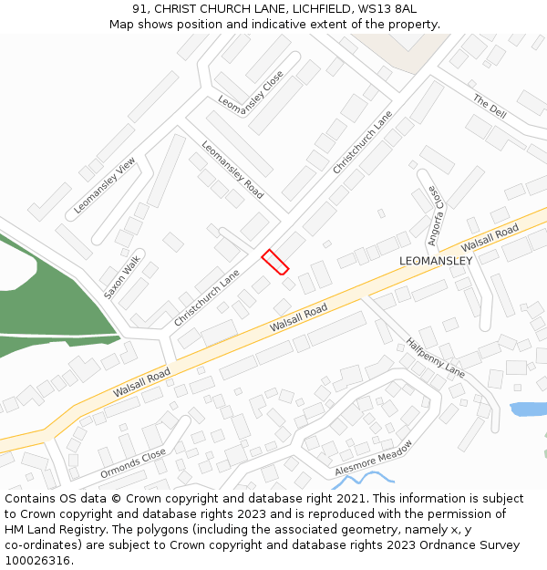 91, CHRIST CHURCH LANE, LICHFIELD, WS13 8AL: Location map and indicative extent of plot