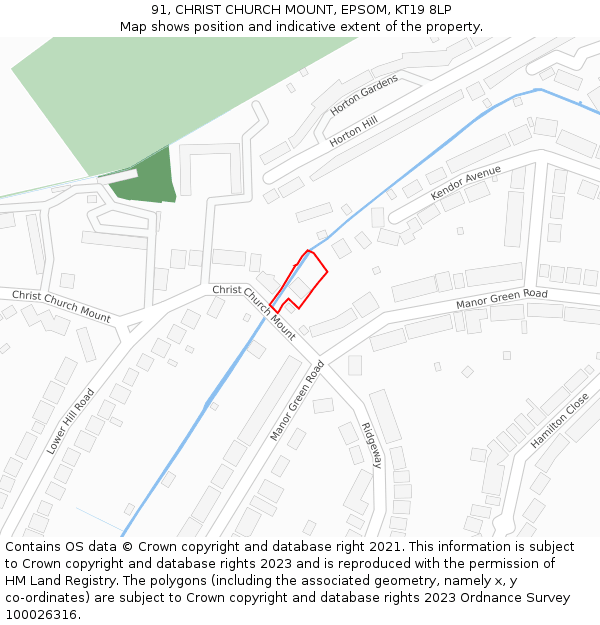 91, CHRIST CHURCH MOUNT, EPSOM, KT19 8LP: Location map and indicative extent of plot
