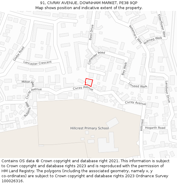 91, CIVRAY AVENUE, DOWNHAM MARKET, PE38 9QP: Location map and indicative extent of plot