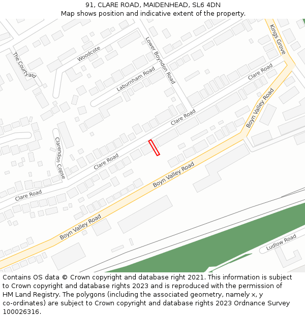 91, CLARE ROAD, MAIDENHEAD, SL6 4DN: Location map and indicative extent of plot