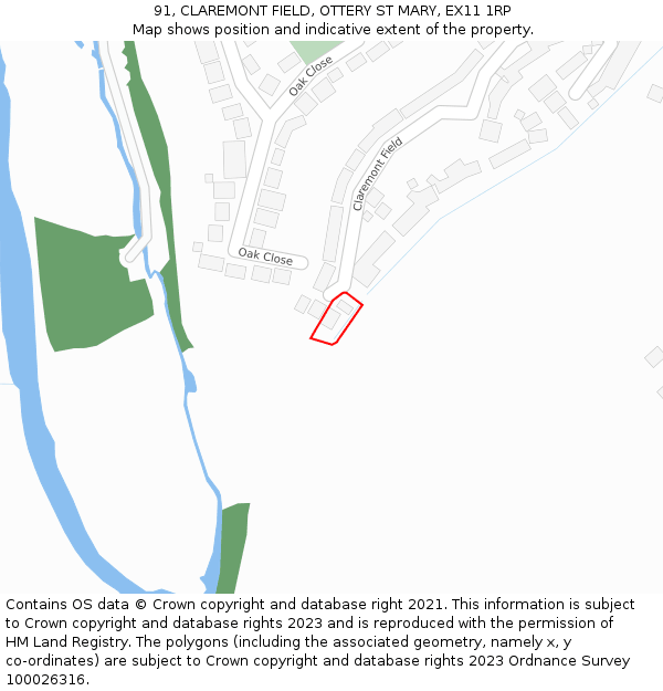 91, CLAREMONT FIELD, OTTERY ST MARY, EX11 1RP: Location map and indicative extent of plot