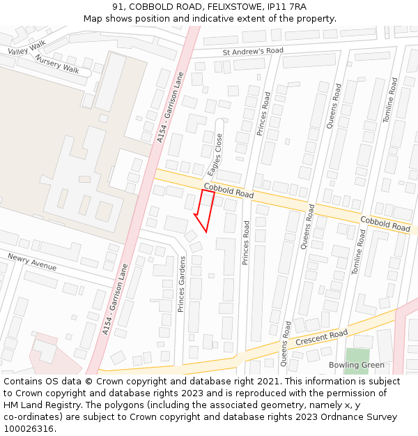 91, COBBOLD ROAD, FELIXSTOWE, IP11 7RA: Location map and indicative extent of plot