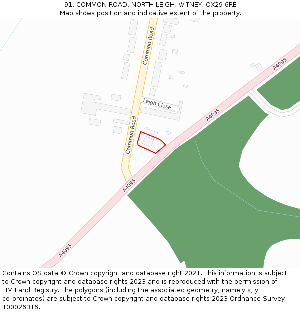 91, COMMON ROAD, NORTH LEIGH, WITNEY, OX29 6RE: Location map and indicative extent of plot