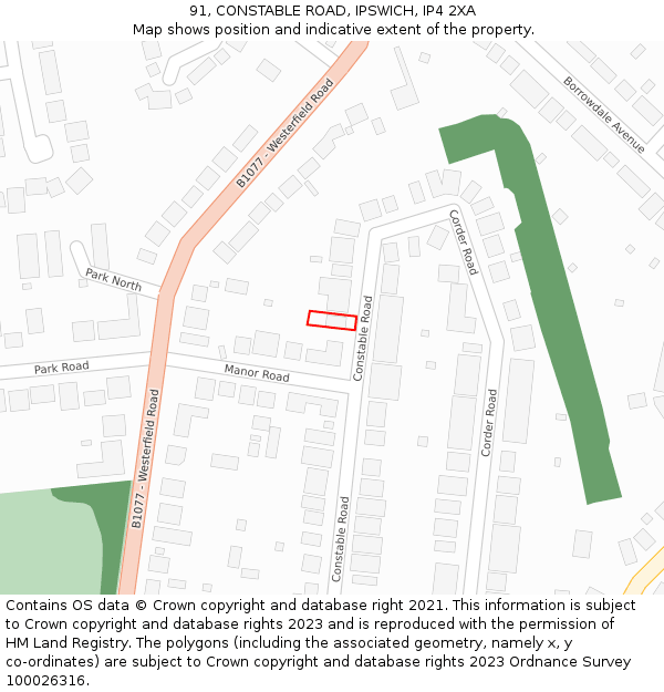 91, CONSTABLE ROAD, IPSWICH, IP4 2XA: Location map and indicative extent of plot