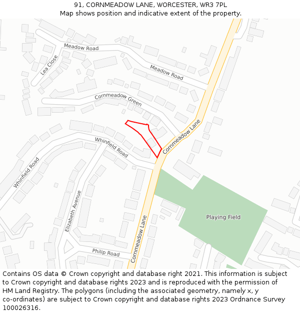 91, CORNMEADOW LANE, WORCESTER, WR3 7PL: Location map and indicative extent of plot