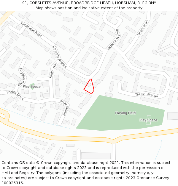 91, CORSLETTS AVENUE, BROADBRIDGE HEATH, HORSHAM, RH12 3NY: Location map and indicative extent of plot