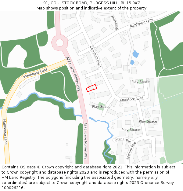 91, COULSTOCK ROAD, BURGESS HILL, RH15 9XZ: Location map and indicative extent of plot