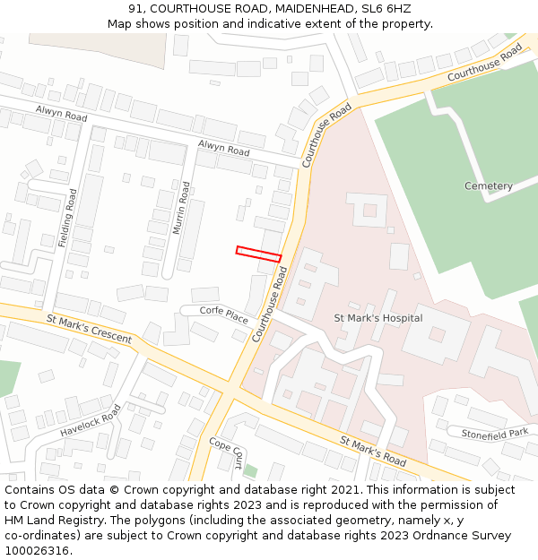91, COURTHOUSE ROAD, MAIDENHEAD, SL6 6HZ: Location map and indicative extent of plot