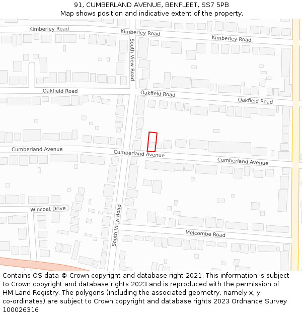 91, CUMBERLAND AVENUE, BENFLEET, SS7 5PB: Location map and indicative extent of plot
